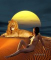 Löwe und Schönheit Originale Körperbilder